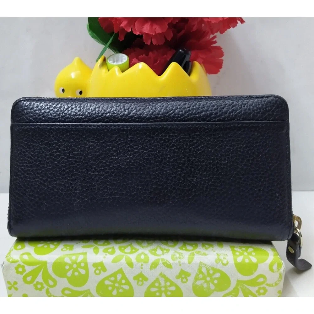 Kate Spade New York Black Pebbled Zip Around Credit Card Long Wallet